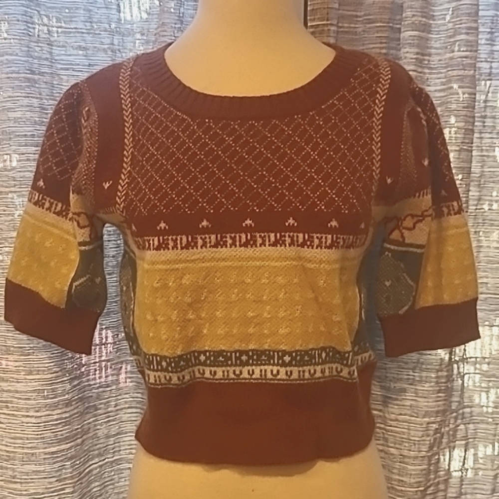 Knit Mix sweater top szM [1162]